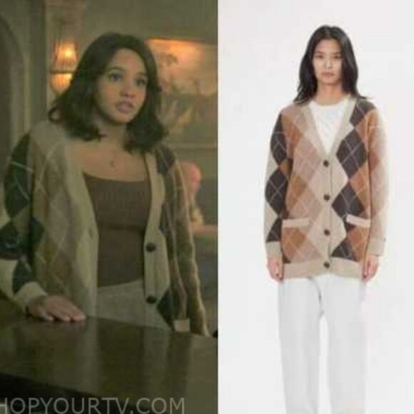 Nili Lotan Sweater Wool Cardigan Sofhie Argyle Large Brown Neutral - Picture 3 of 12